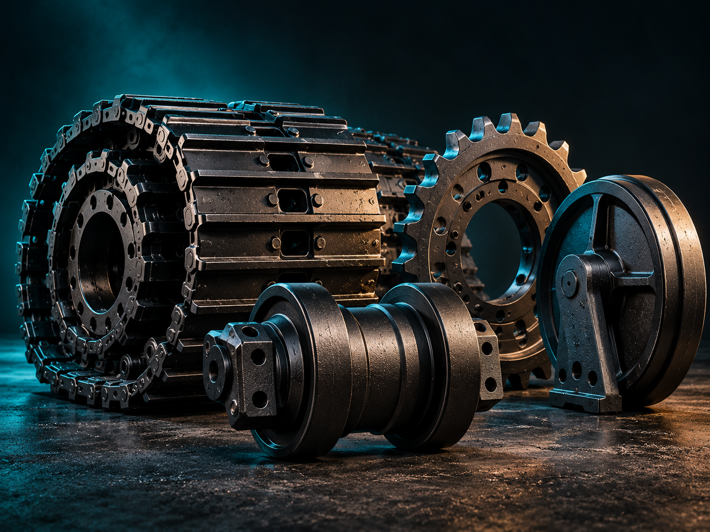 Excavator undercarriage parts: track chain, track roller, sprocket and idler